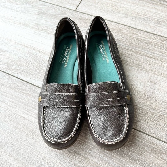 Skechers Memory Foam Brown Leather Slip On Loafer Shoes - Picture 3 of 13